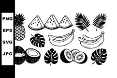 Tropical fruits and palm leaves vector illustration with pin Product Image 1