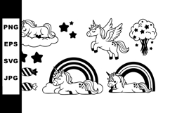 Cute unicorns with stars clouds candies and rainbows fantasy Product Image 1