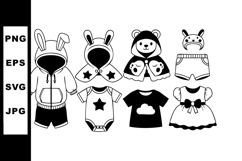 Baby Clothes Vector Set with Animal-Themed Hoodies and Outfi Product Image 1