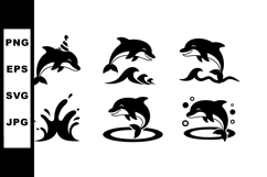 Dolphin silhouettes jumping and splashing in water waves and Product Image 1