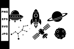 Space exploration icons with rocket satellite planet constel Product Image 1