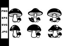 Various black and white mushrooms in simple vector illustrat Product Image 1