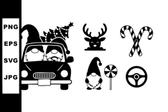 Christmas car with Santa and reindeer icons vector illustrat Product Image 1