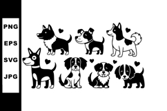 Cute black and white dog puppies cartoon vector with hearts Product Image 1