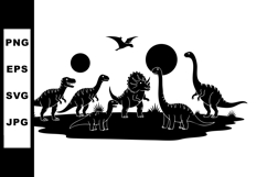 Silhouette of Various Dinosaurs in Black Vector Illustration Product Image 1