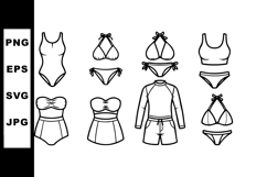 Womens swimwear collection outline vector with various bikin Product Image 1