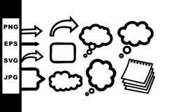 Vector set of black arrows speech and thought bubbles with n Product Image 1