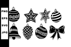 Christmas ornaments vector set with stars, bells, pinecone, Product Image 1