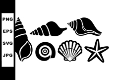 Various black seashell and starfish silhouette vector illust Product Image 1