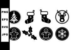 Christmas holiday icons set with tree, stocking, reindeer, g Product Image 1