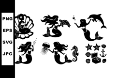 Mermaid silhouettes with sea animals and underwater elements Product Image 1