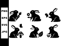 Rabbit silhouettes holding carrot flower leaf basket and but Product Image 1