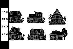 Six black silhouette house designs vector illustration with Product Image 1
