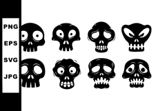 Set of black skull silhouettes with various expressions vect Product Image 1