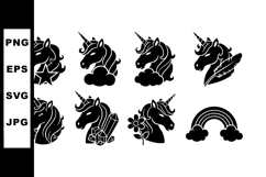 Unicorn head silhouettes with stars clouds rainbow fantasy m Product Image 1