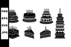 Black silhouette birthday cake icons with candles in various Product Image 1