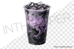 Ube Black Sesame Latte PNG Clipart Drink Beverage Watercolor Product Image 1