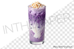 Ube coconut iced latte PNG Drink Clipart beverage watercolor Product Image 1