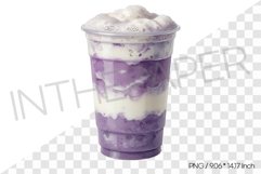 Ube latte topped with milk foam PNG Clipart Drink Beverage Product Image 1