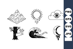 Abstract nature symbols with melting mountain sun eye tree w Product Image 1