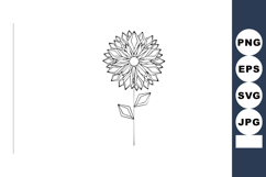 Sunflower line art vector with detailed petals and leaves in Product Image 1