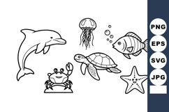 Marine animals dolphin jellyfish crab sea turtle starfish fi Product Image 1