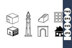 simple black and white building icons including house Product Image 1
