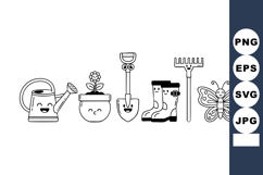 Cute gardening tools with smiling watering can flower po Product Image 1