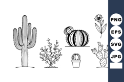 Black and white cactus and succulent plant vector Product Image 1