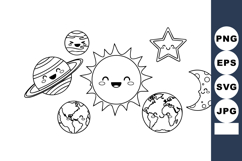 Cute smiling sun and planets vector design with moon and sta Product Image 1