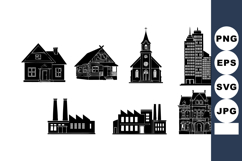 Black silhouette of different building types Product Image 1