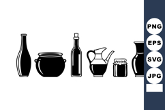 Black silhouette vintage bottles jars and pitchers vector ic Product Image 1