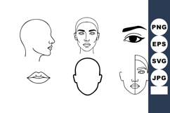 Human face anatomy front profile side eye lips outline vecto Product Image 1