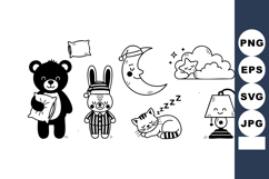 Cute teddy bear bunny sleeping cat moon lamp and cloud with Product Image 1