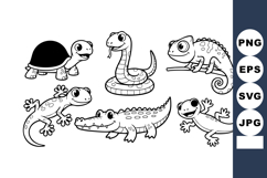 Cute reptile cartoon characters including turtle snake chame Product Image 1