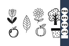 Simple black and white nature icons with flowers tree leaves Product Image 1