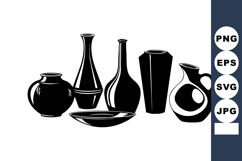 Black silhouettes of various pottery and vase shapes vector Product Image 1