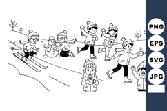 Children enjoying winter activities skiing and playing snow Product Image 1