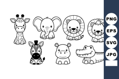 Cute wild safari animals collection with giraffe elephant li Product Image 1