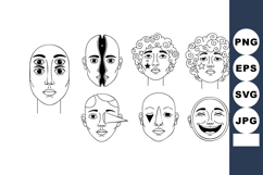 Abstract faces line art collection with diverse emotions and Product Image 1