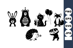 Cute black and white party animals with balloons and gifts v Product Image 1