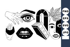 Surreal abstract vector art with human face eye lips hand an Product Image 1