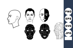Human head profile and front view with facial recognition an Product Image 1