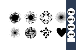 Abstract black geometric shapes sunburst heart and spiral ve Product Image 1