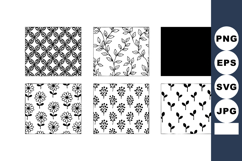 six black and white floral seamless vector patterns Product Image 1