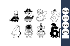 Black and white vector cartoon numbers dressed in costumes i Product Image 1