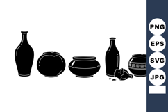 Black silhouette of ancient ceramic jars and broken pottery Product Image 1