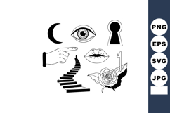 Surreal black and white vector design with eye, lips, moon, Product Image 1