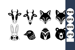 Animal faces vector with cow goat fox rabbit bird owl Product Image 1