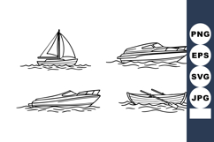 Collection of sailboat and motorboat sketches on water with Product Image 1
